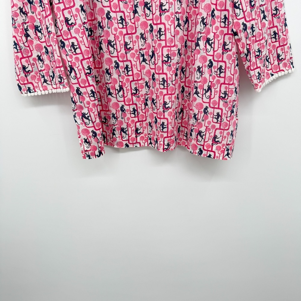 Talbots Top Shirt Blouse Size XL Monkeys 3/4 Sleeve Cotton Popover Resort New - Picture 6 of 13
